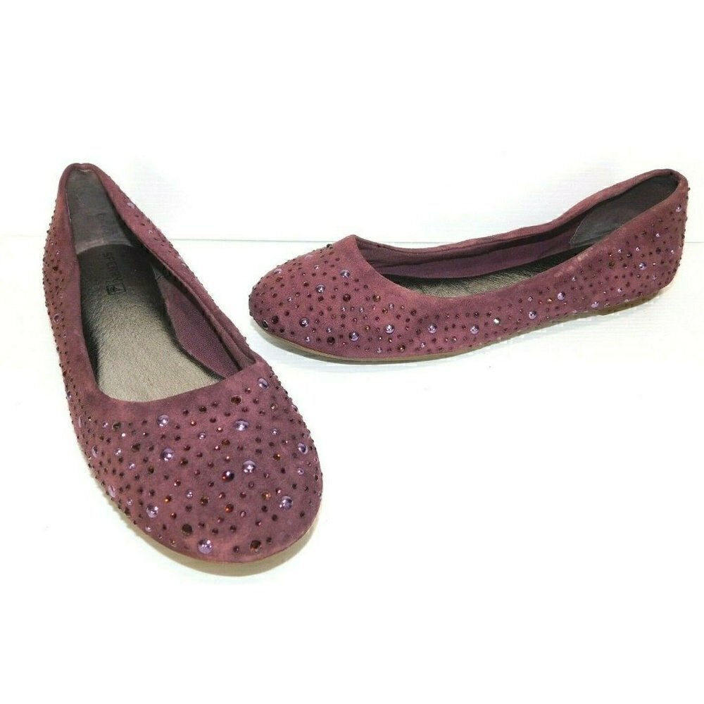 Sperry Top Sider plumb, dark purple suede leather flats, woman's size 7 M